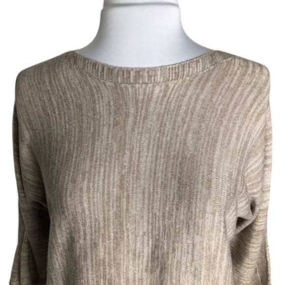 NWT Chico's Crew Neck Taupe Vertical Heather 3/4 Sleeve Pullover Sweater Size 1 - Picture 4 of 8